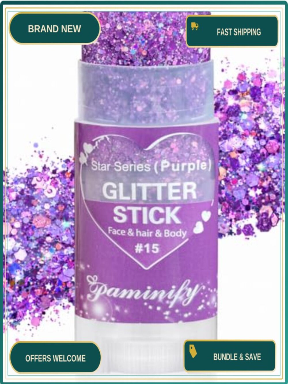 Purple Body Face Glitter Stick Waterproof Shimmer Makeup for Mardi Gras Rave